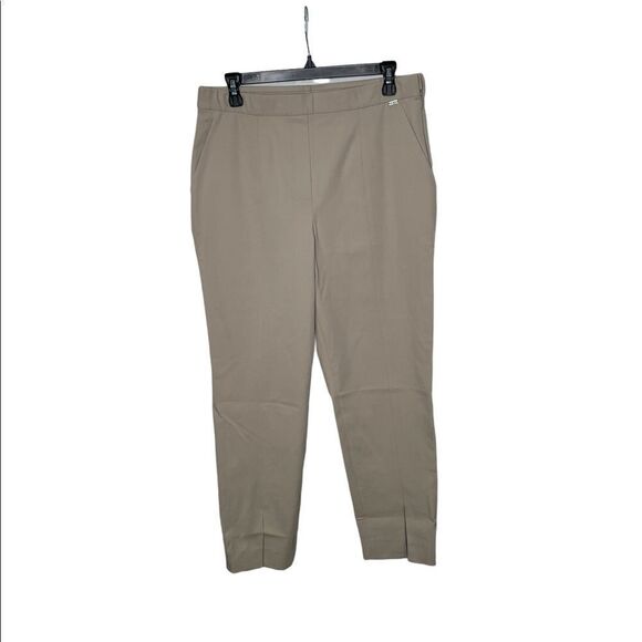 St John Cream Slim Dress Pants w/ Side Zip Closure Front Ankle Slit - Picture 1 of 15